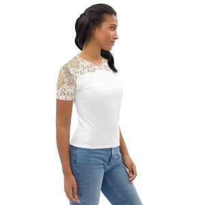 Women’s Short Sleeve T-Shirt Gold Rhinestones Diamonds Printed Decor